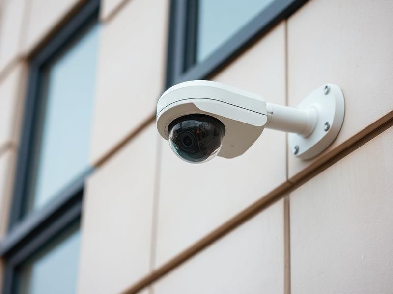 Technician mounting an IP security camera on a commercial building